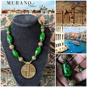 💥MURANO GLASS💥VENETIAN GLASS AND SYRIAN BRASS TRADING BEADS NECKLACE